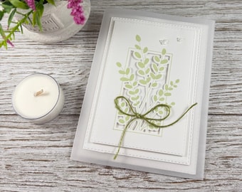 Elegant Vellum Botanical Card || Handmade Sage Green Greeting Card || Luxury All Occasion Card || Minimalist Nature Card with Twine Bow