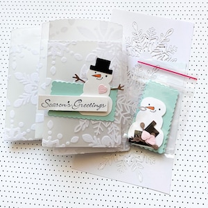 Bricolage || Porte-cartes cadeau de Noël || Hiver || Porte-monnaie || Pochette pour cartes-cadeaux || Stampin Up || Bonhomme de neige || Bonnes fêtes de fin d'année || Lot de 4