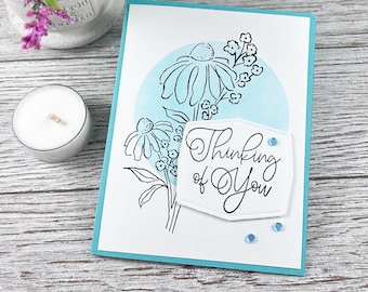 Handmade Floral Thinking of You Card | Elegant Blue Greeting Card