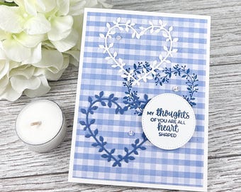 Blue Gingham Heart Card: Thoughts of You, Encouragement, Love Greeting