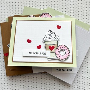 Kit de fabrication de cartes DIY || Cartes de donuts et de café || Cartes d'amitié || Cartes Je pense à vous || Cartes Stampin Up || Lot de 4