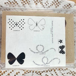 Flight of The Butterfly Stampin Up! Conjunto de carimbos || Carimbos de borracha para montagem em madeira || Carimbos de borboleta || Carimbos de agradecimento || Carimbos de sentimento