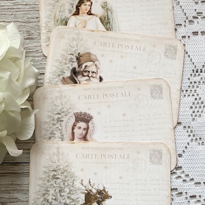 Kunstpost | Weihnachtspostkarten | Rentier Postkarten | Madonna Postkarten | Karte Toppers | 4er Set | Kartenherstellung | Junk Journal
