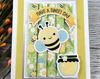 Handmade Bee Card | Cheerful Spring Floral Greeting | Sweet Day Birthday Card