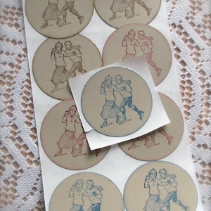 9 | Couple de patinage | | Noël vintage Style | Sticker Seals | Frais de port inclus