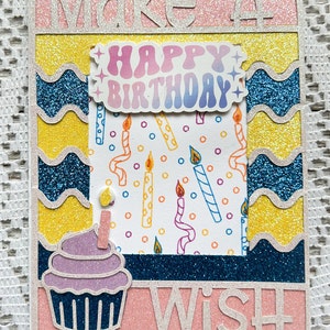 Carte d'anniversaire || Faire une carte de vœux || Carte de petit gâteau || Carte Bougie || Carte pailletée