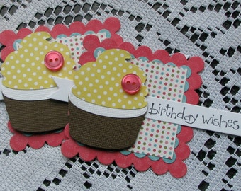 Sweet Birthday Wishes Cupcake Embellishment Tag Cardmaking/Scrapbooking ~ Set of 2