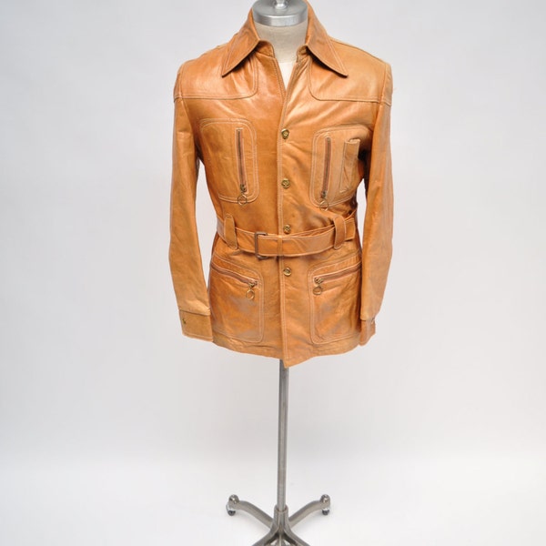vintage leather jacket vintage leather coat blazer size 40 small belted safari robert lewis idea