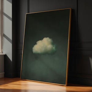 Dark Cloud Wall Art, Abstract Print, Living Room Decor, Tranquil Art Print, Framed Canvas, Sky Art, Minimalist Painting, Deep Green Art
