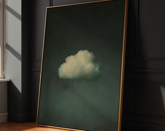 Dark Cloud Wall Art, Abstract Print, Living Room Decor, Tranquil Art Print, Framed Canvas, Sky Art, Minimalist Painting, Deep Green Art