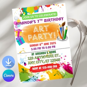 Editable Art Birthday Party Invitation, Art in Party Birthday Party Invite, Art Painting Artist Birthday Mobile Invitation