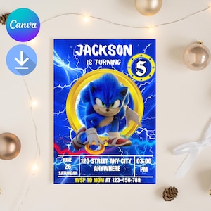 Sonic 3 Birthday Invitation, Super Hedgehog Boys Party Invite, Super Sonic Party Invitation, Editable Sonic Invite Template, Canva Template