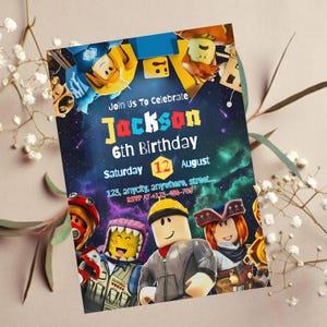Roblox Invitation, Roblox Invite, Game Party, Roblox Boys Birthday Invitation Template, Game Birthday, Kids Roblox, Editable Template, Canva