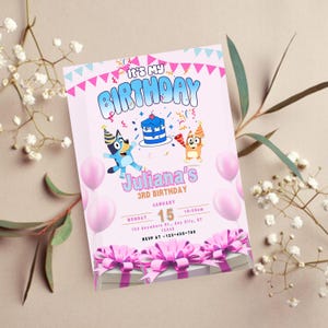 Blue Dog 2nd Birthday Invitation: Rainbow Daisy Party (Digital Download)