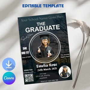 Graduation Invite Magazine Style, Green DIY Editable Flyer Template, Class of 2025 Graduation Celebration, Premade Event Flyer Design