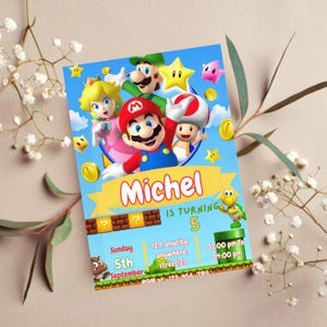Super Mario Editable Birthday Invitation, Canva Template
