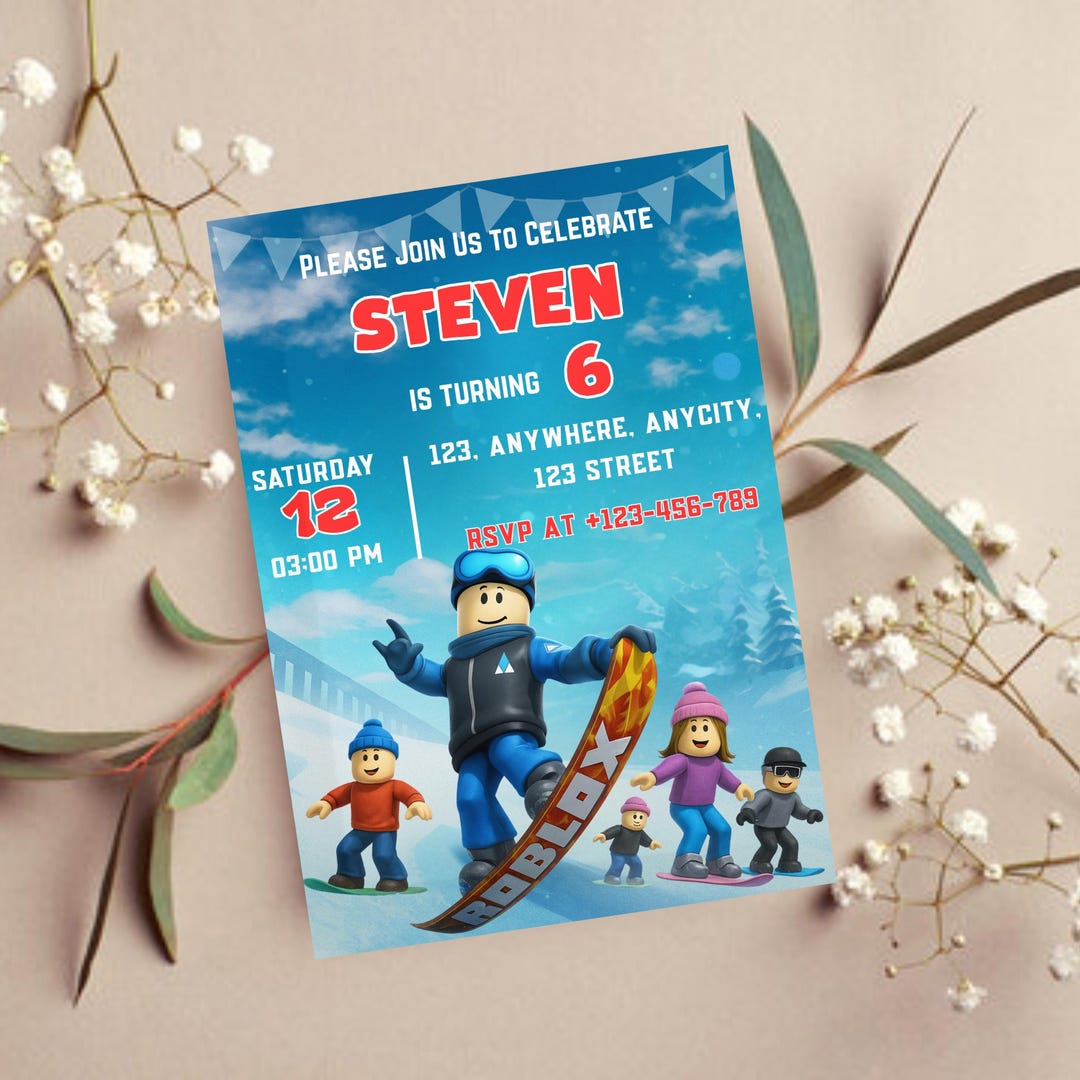 Roblox Birthday Invitation: Editable Canva Template (5x7 in Digital ...