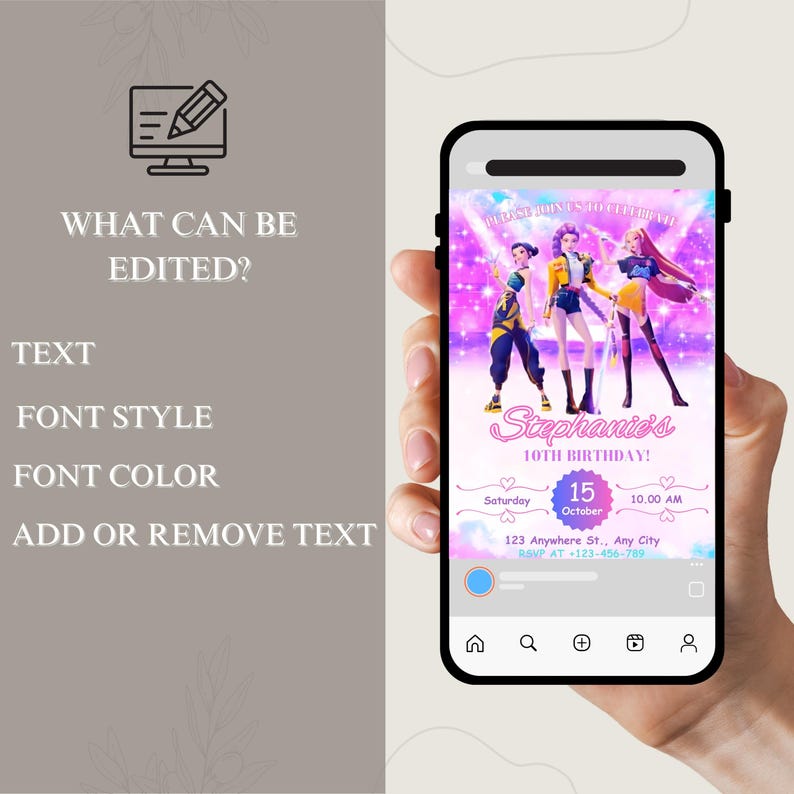 Kpop Demon Hunter Birthday Invitation | Editable Canva Template | Kpop ...