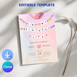In My Birthday Era Invitation Template, Editable Canva Design Digital Download, Music Party Eras Party Invite Friendship Bracelet Invite
