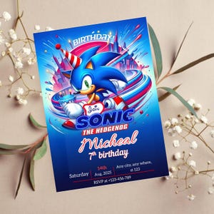Sonic 3 Birthday Invitation, Super Hedgehog Boys Party Invite, Super Sonic Party Invitation, Editable Sonic Invite Template, Canva Template