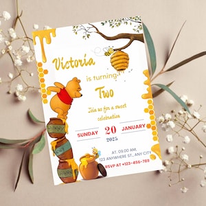 Classic Winnie the Pooh Baby Shower Invitation: Editable Canva Template (Digital Download)