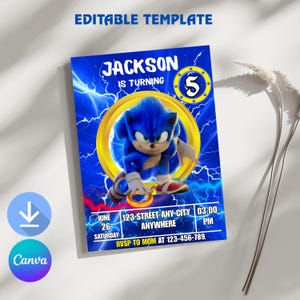 Faire-part d'anniversaire modifiable Sonic | de Invitation à une fête du hérisson à imprimer | Invitation garçon et fille | Invitation Téléchargement instantané