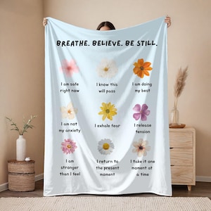 Inspirational Floral Blanket | Cozy Gift for Self-Care, Relaxation, Boho Decor, Mindfulness, Mental Health, Affirmations, Emotional Support
