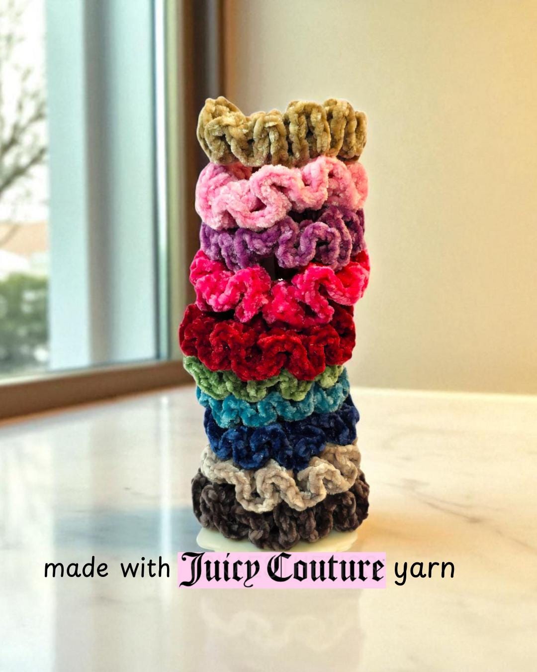 Scrunchy made with Juicy Couture velvet yarn
