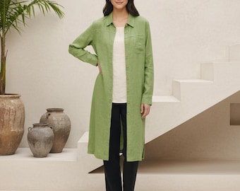 Langärmeliges Kleid aus reinem Leinen für Damen, Pendeln, Elegantes Kleid, Lockeres Kleid, Benutzerdefiniertes Kleid, Übergrößenkleidung 100% Leinenkleid