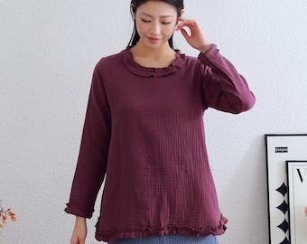 Winter Dicker Musselin Top Drei-Schicht Weiche Baumwolle Herbst Schwerer Shirt Warme Homewear Lange Ärmel Shirt Bluse Outwear Angepasst Plus 3XL-7XL