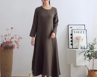 Winter dicker Musselin Kleid dreilagig weich schwerer Baumwolle Herbst warme Homewear lange Ärmel Midi-Shirt Kleid Outwear Tailored Plus Kleidungsstück