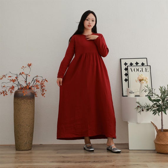 exact dresses for ladies Winter Thicker Muslin Dress Three-layer Soft Heavier Cotton Fall Warm Homewear Long Sleeves Midi Outwear Tailored Plus 3-7XL Garment emerald satin