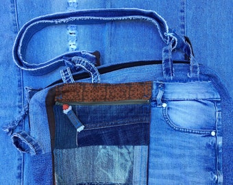 Upcycled Raw Denim Shoulder Bag, Jeans Handbag