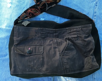Black Denim Bag, Shoulder Bag, Handbag, Velvet