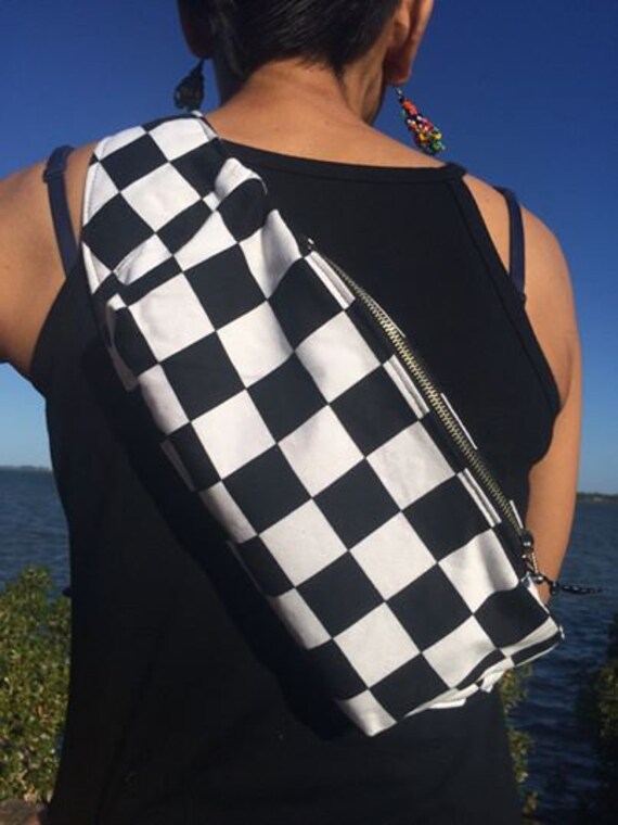 black and white checkered fanny pack