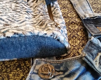 Money Belt, Bum Bag, Handprinted, Upcycled Denim, Jeans Belt