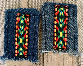 Up-cycled Denim, Fabric Earrings, Zero Waste Fashion, Tribal Earrings