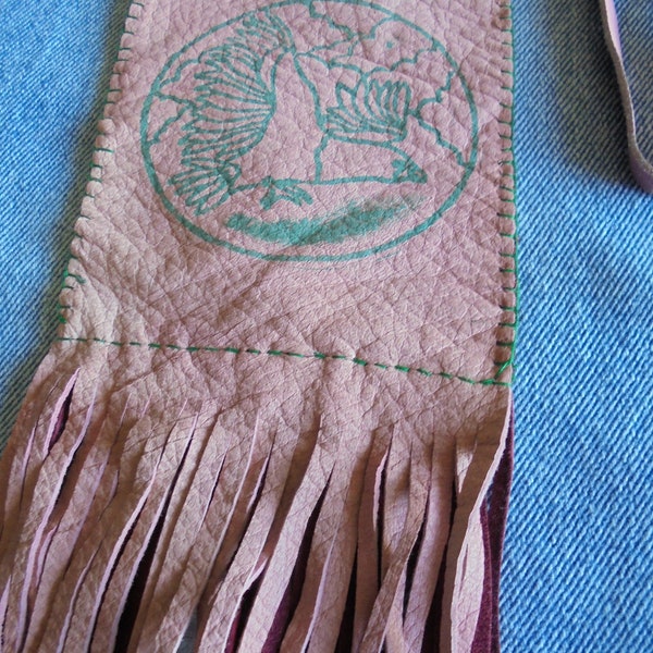 Trousse à pharmacie, cuir rose, tampon encreur aigle, recyclé, sac Boho