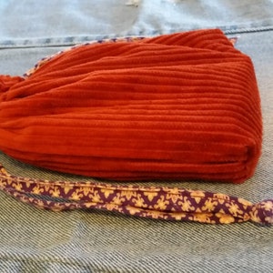 Ochre Drawstring Pouch, Corduroy Medicine Bag, Sunglass Pouch