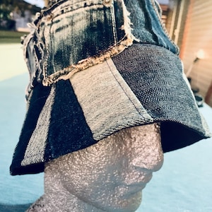 Bucket Hat, Upcycled Denim, Blue  Jeans Hat
