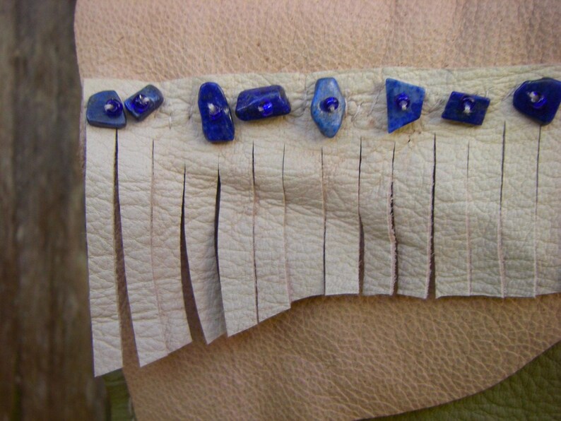 Medicine Bag, Leather Pouch, Lapiz Lazuli, Earthy, Tribal Jewellery, Festival Bag, Olive Green image 3