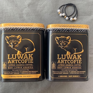Artcofie Kopi Luwak Arabica – Tin Box 100g – Ground or Whole Bean – Indonesian Wild Civet Coffee | Coffee Permium Indonesia | Coffee Luwak
