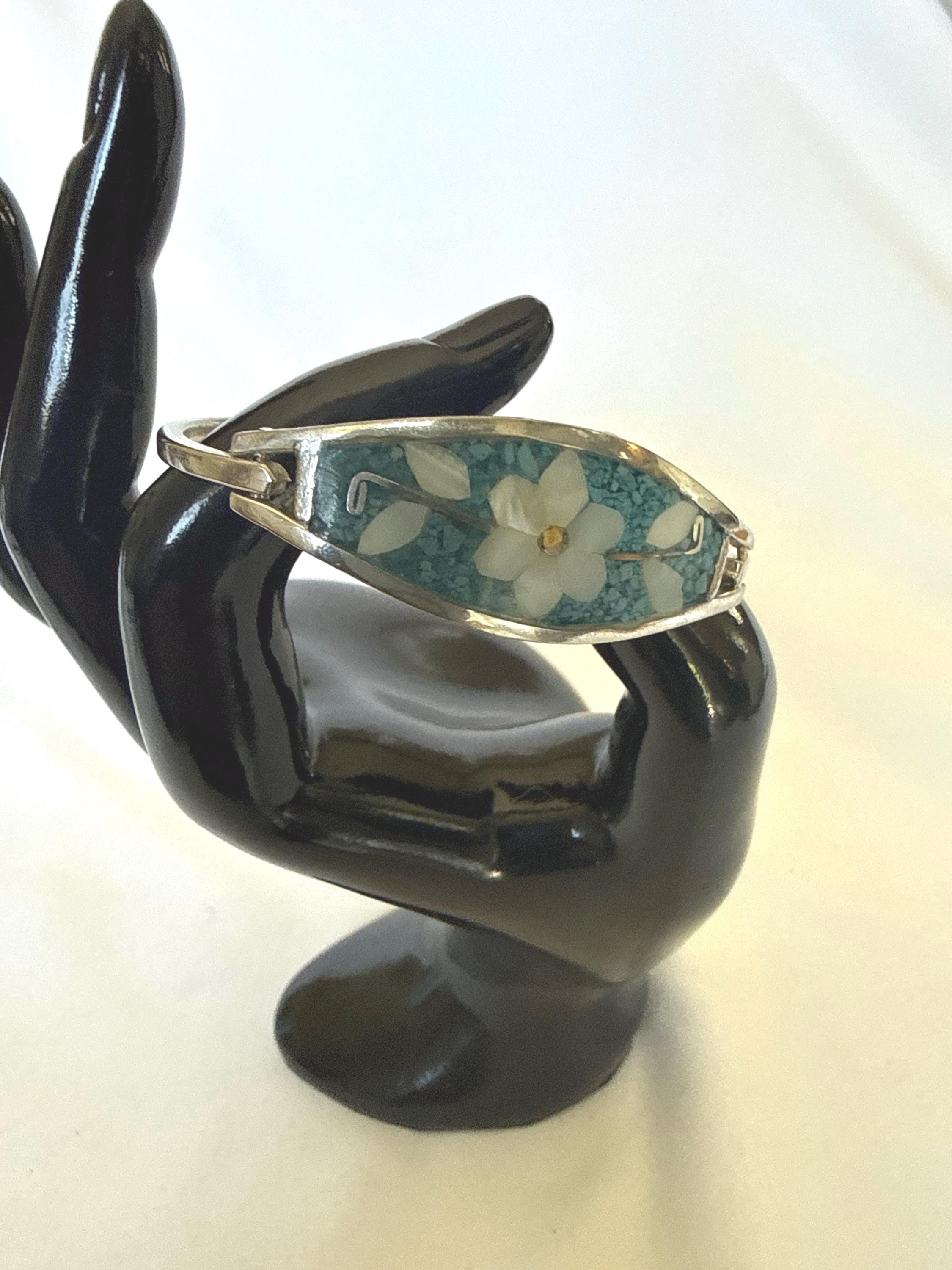 Alpaca Silver Fish Barrette in Blue and Black Inlaid with Mother of Pearl Chips Alpaca Barrette - Etsy main image 2
