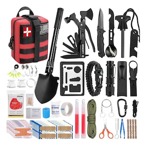 142-Piece Survival & First Aid Kit with Molle Pouch: Camping, Hiking, Outdoor Emergency