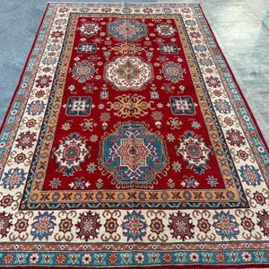 7×10ft Stunning Red Kazak Rug, Oriental Rug, Area Rug, Afghan Rugs, Wool Rug, Afghan Hand knotted Veg Dyes Wool Rug, Bedroom Rug, Kazak Rugs