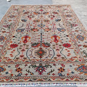 7x10 ft Hand-Knotted Afghan Kazak Rug: Vegetable Dyes Wool Rug