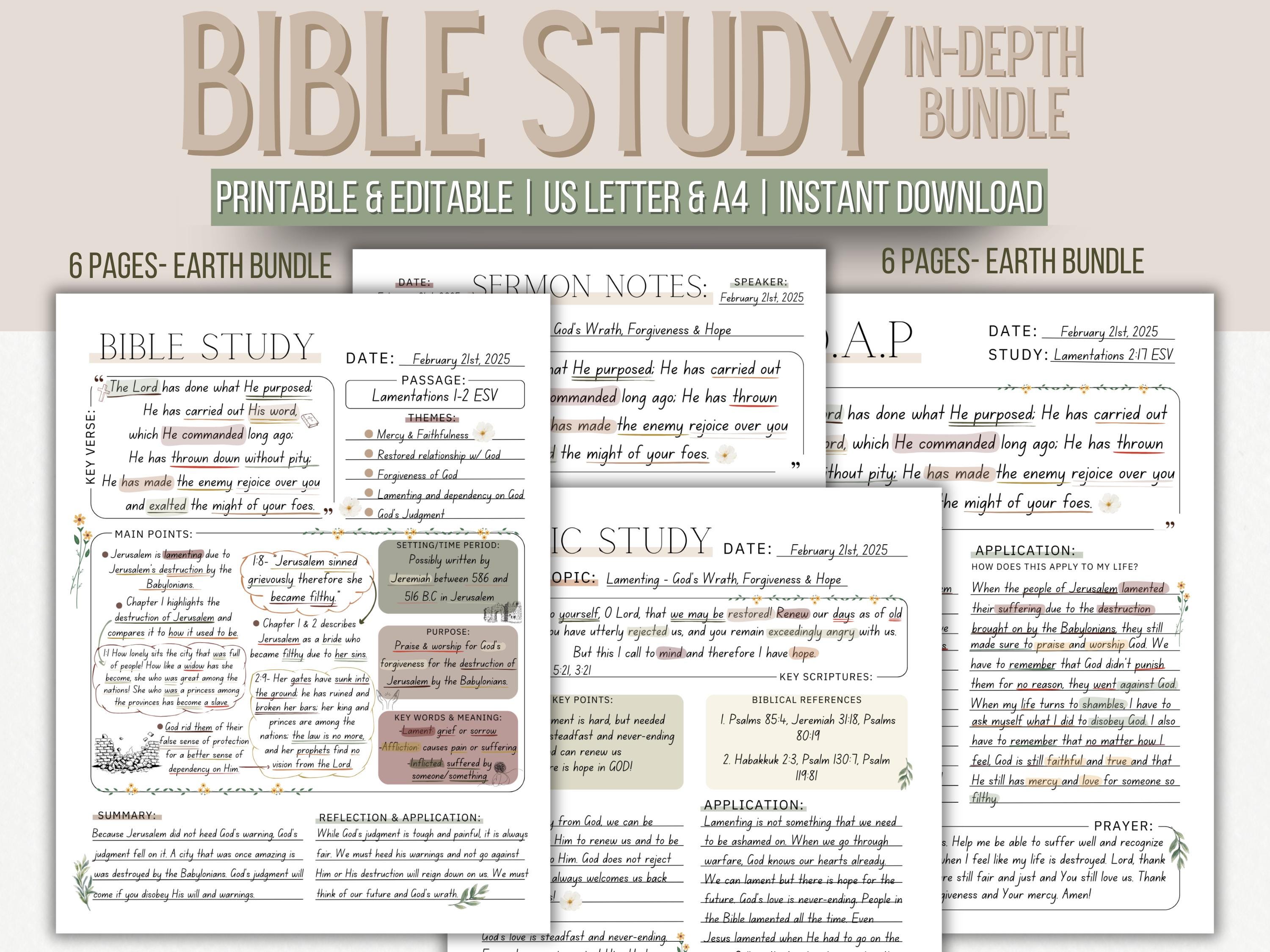 Digital Bible Study, Printable Bible Template, Bible Summary, SOAP Prayer Journal, Faith Reflection, GoodNotes Notability, Canva Editable