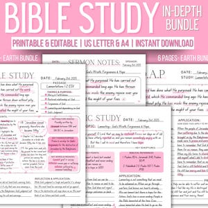 Studio biblico digitale, modello di Bibbia stampabile, riassunto della Bibbia, diario di preghiera SOAP, riflessione sulla fede, notabilità di GoodNotes, modificabile da Canva