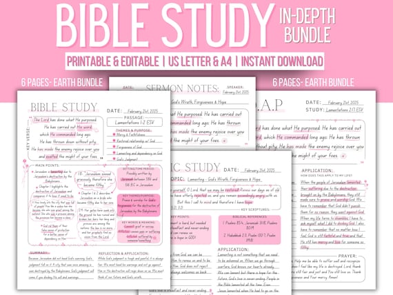 Digital Bible Study Bundle: Prayer Journal, SOAP Template (Canva Editable)