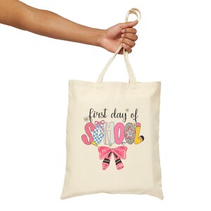 Back to School Cotton  Tote Bag, Teacher Gift,Student Book Bag, First Day of School, School Supplies, Gifts For Her, Back to School Gift